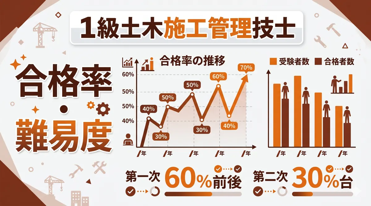 1級土木施工管理技士の合格率・難易度の推移【最新データ】